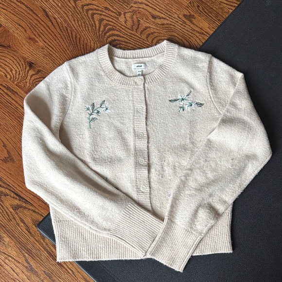 Aerie Softest Classic Cream Cardigan with Floral Embroidery in Sandbar - Picture 5 of 6